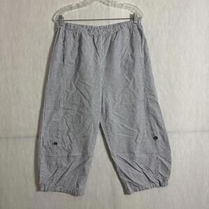 Lisa Bayne Women's Size Large Striped Striped Cotton Linen Blend Wide Leg Crop